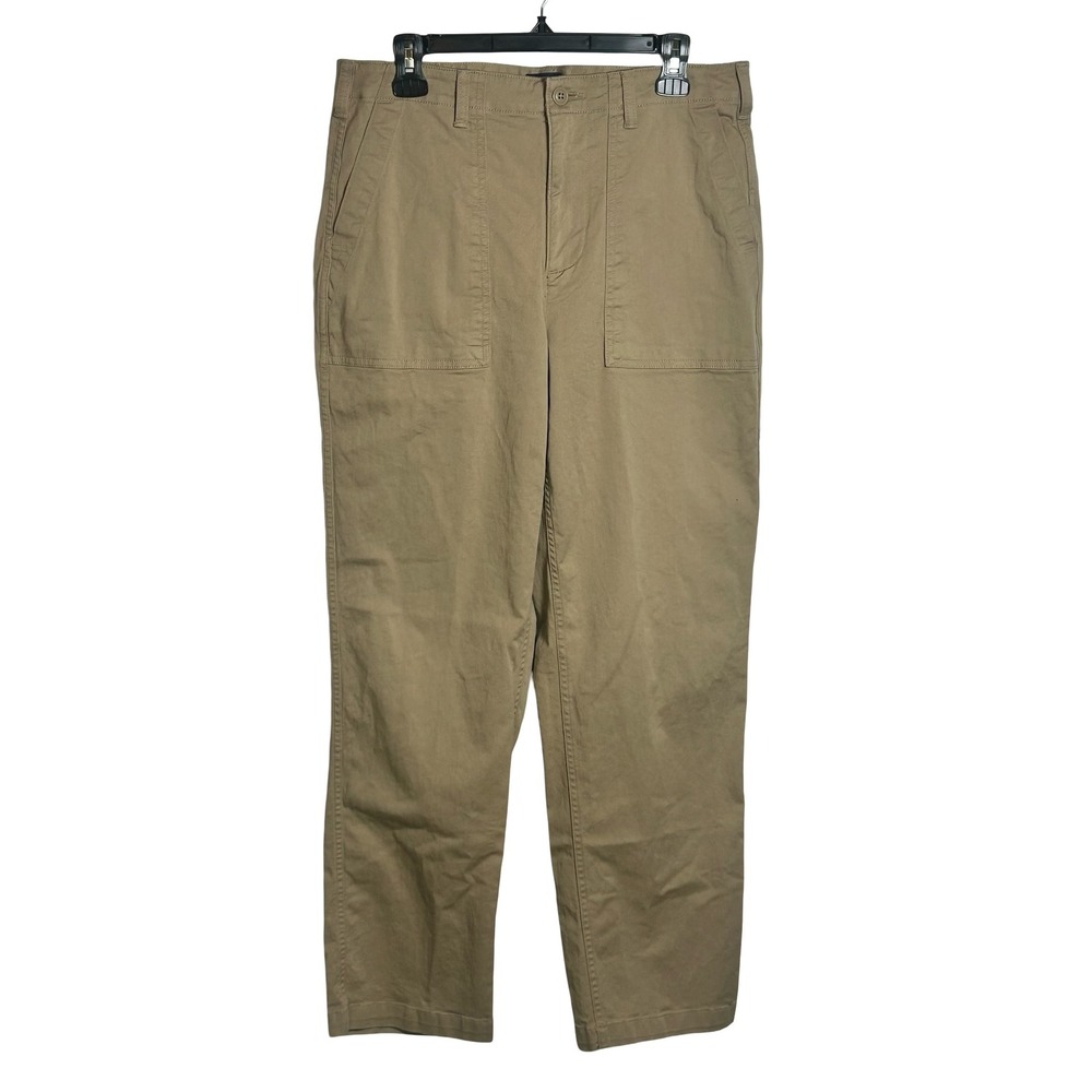 Lands End Womens Khaki Straight Leg Casual Pants Size 12 Cotton Blend Casual